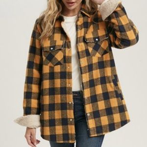 Mustard/Navy Sherpa Shacket